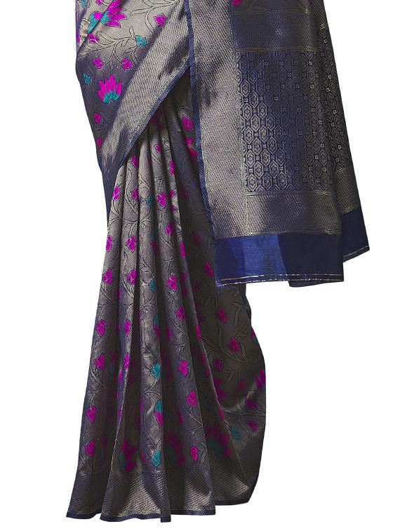 floral woven saree with blouse - 17549252 - Zoom Image - 4
