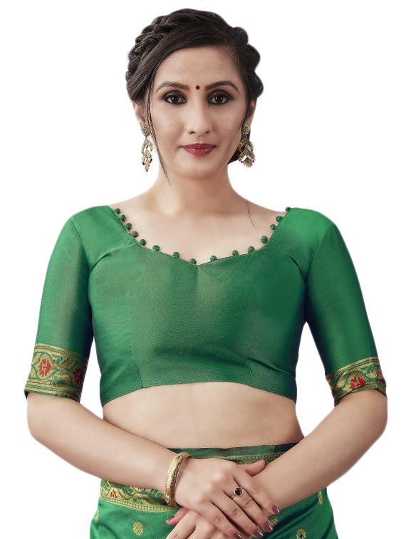 jacquard woven saree with blouse - 17549272 - Zoom Image - 3