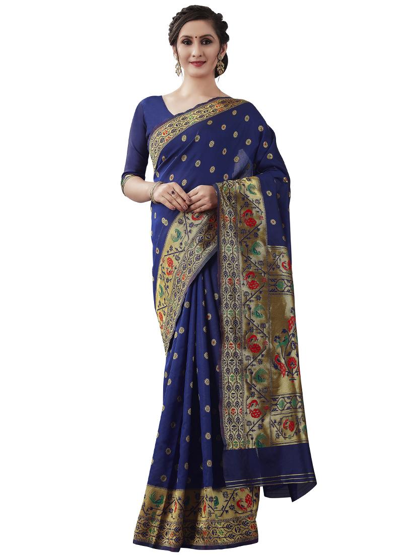jacquard woven saree with blouse - 17549273 - Zoom Image - 1