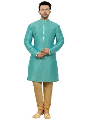 blue kurta pyjama ethnic wear set with white nehru jacket - 17549300 - Standard Image - 3