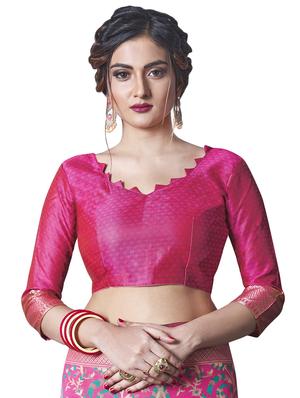 jacquard woven saree with blouse - 17549324 - Standard Image - 3
