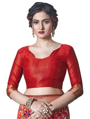 jacquard woven saree with blouse - 17549325 - Standard Image - 3