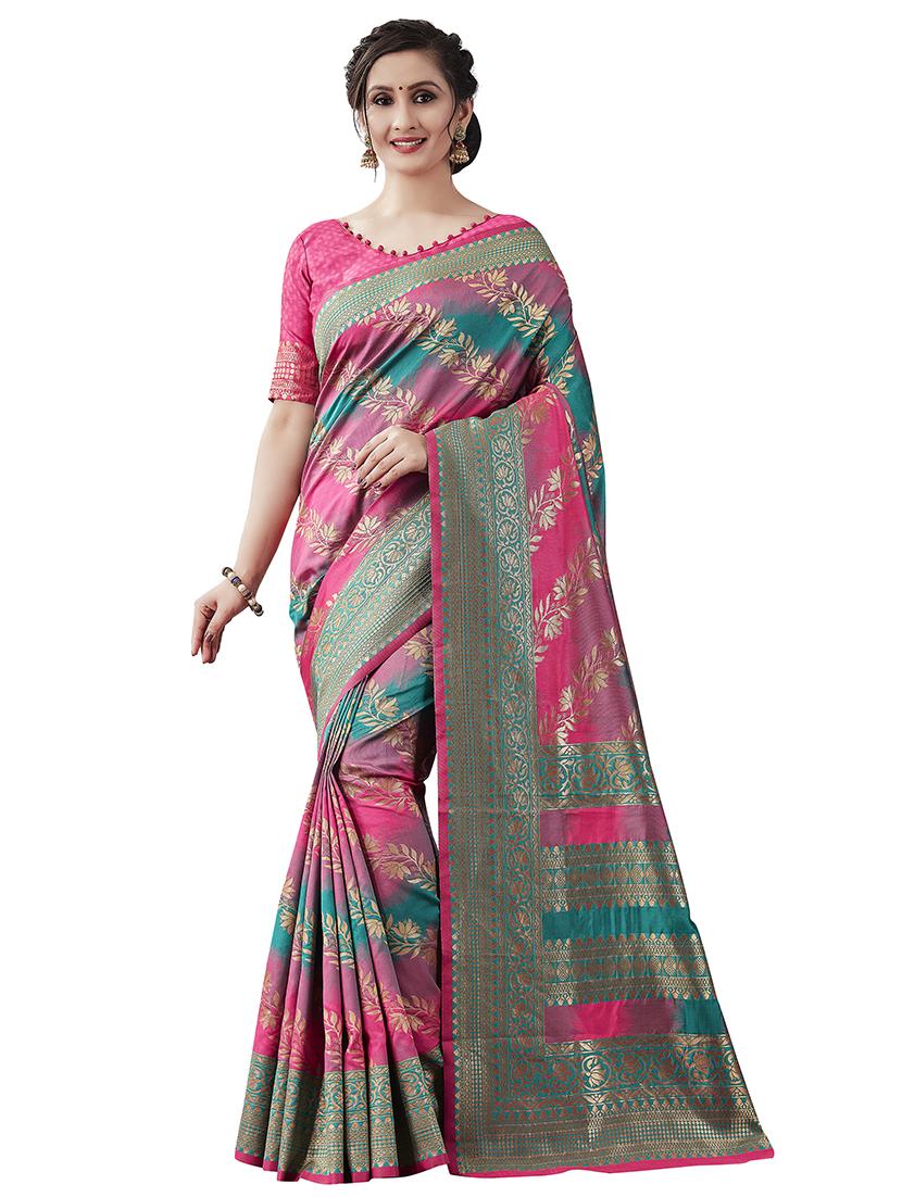 jacquard woven saree with blouse - 17549328 - Zoom Image - 1