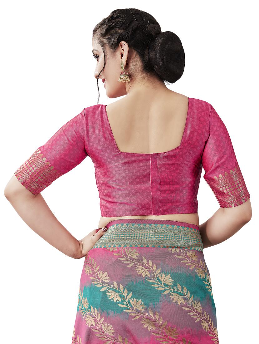 jacquard woven saree with blouse - 17549328 - Zoom Image - 4