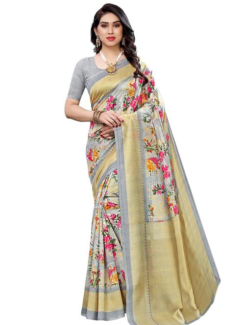 floral printed saree with blouse - 17549333 - Standard Image - 1