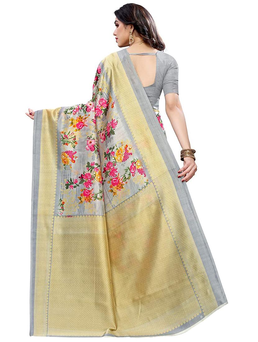 floral printed saree with blouse - 17549333 - Zoom Image - 2