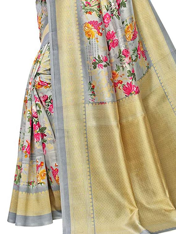 floral printed saree with blouse - 17549333 - Zoom Image - 3