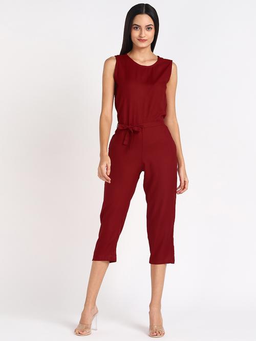 tie front solid jumpsuit - 17549419 - Standard Image - 1