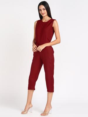 tie front solid jumpsuit - 17549419 - Standard Image - 2