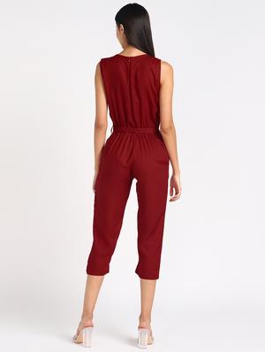 tie front solid jumpsuit - 17549419 - Standard Image - 3