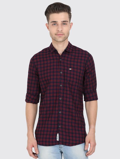 navy blue checkered casual shirt - 17549653 - Standard Image - 1