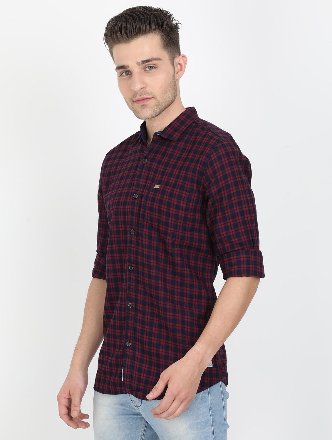 navy blue checkered casual shirt - 17549653 - Zoom Image - 2