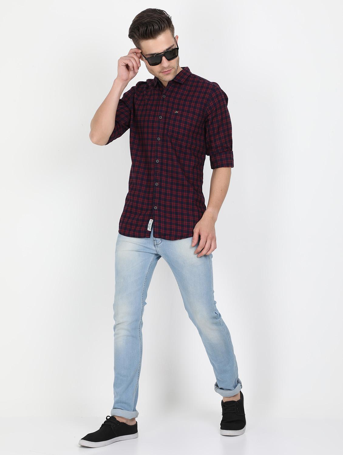 navy blue checkered casual shirt - 17549653 - Zoom Image - 4