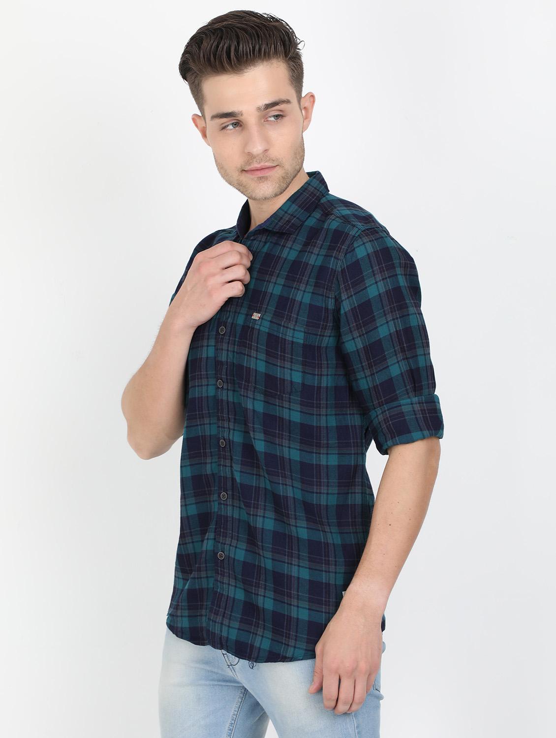 navy blue checkered casual shirt - 17549654 - Zoom Image - 2