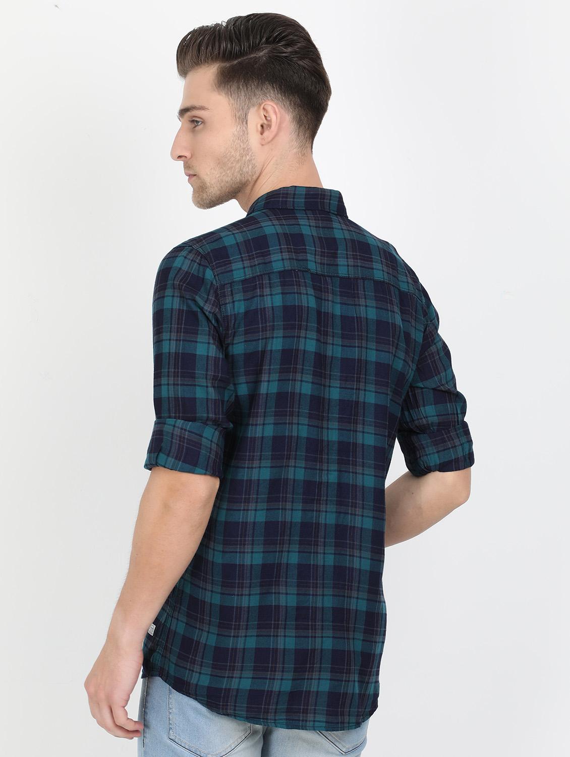 navy blue checkered casual shirt - 17549654 - Zoom Image - 3
