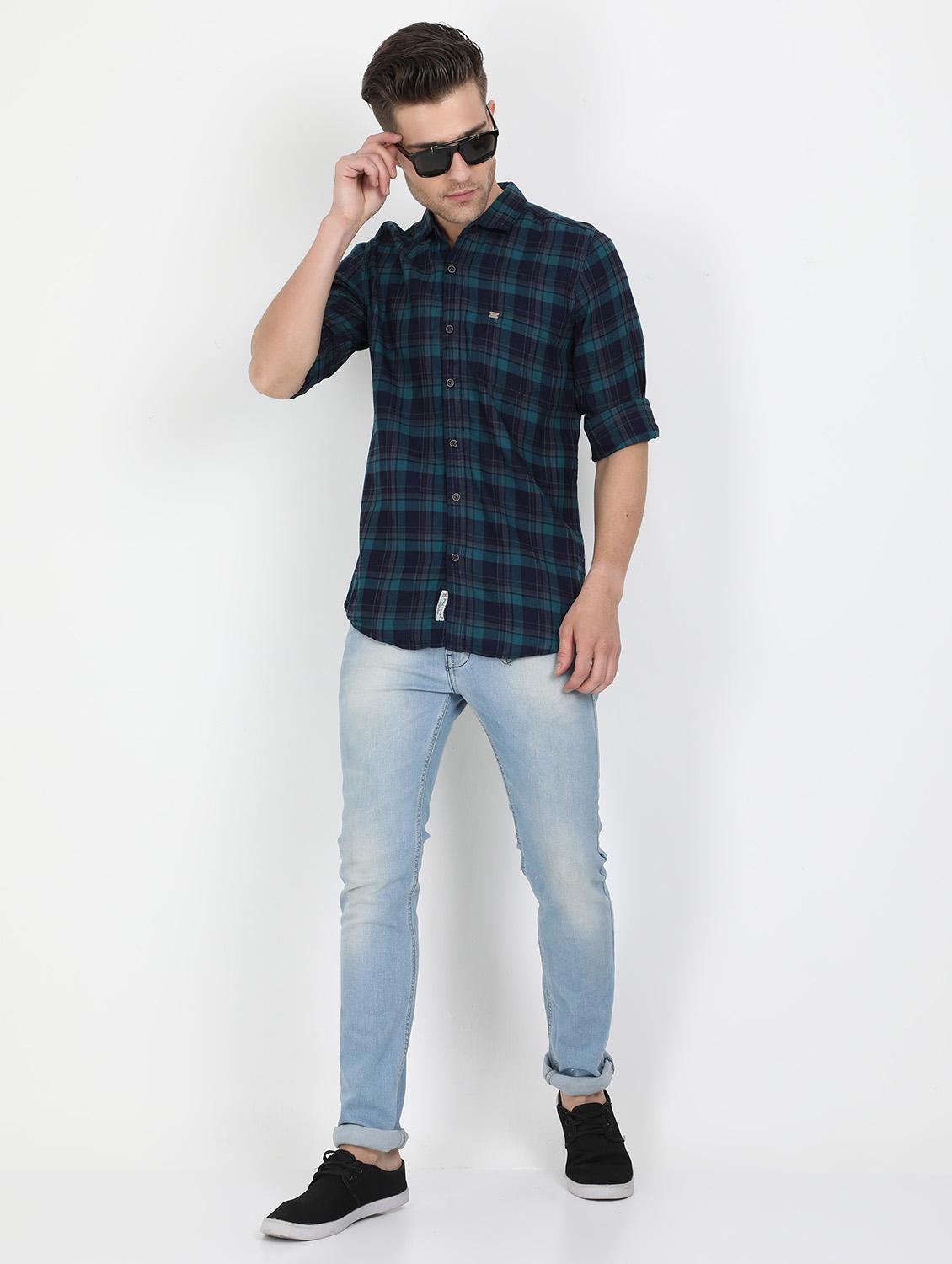 navy blue checkered casual shirt - 17549654 - Zoom Image - 4