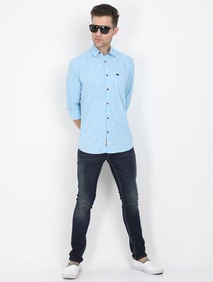 light blue printed casual shirt - 17549655 - Standard Image - 3