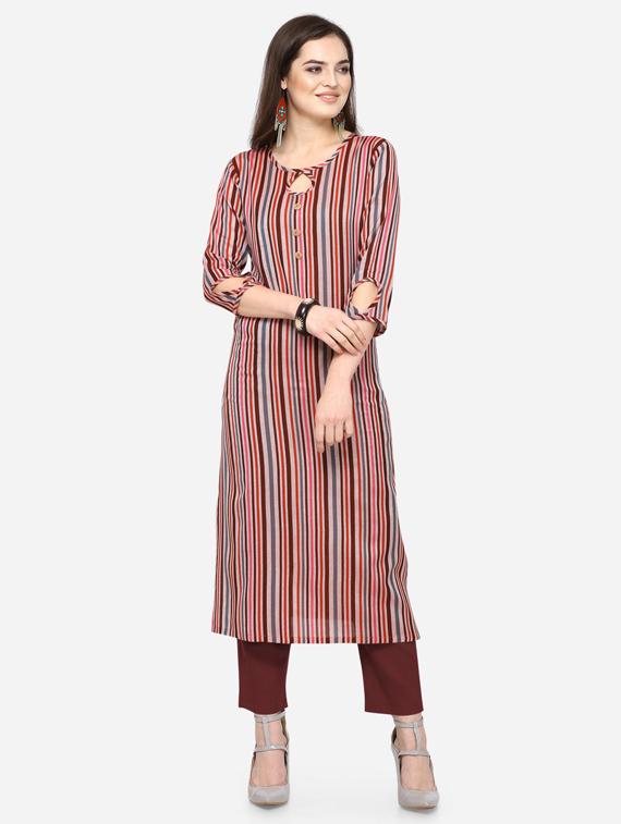 striped straight kurta - 17549699 - Zoom Image - 1