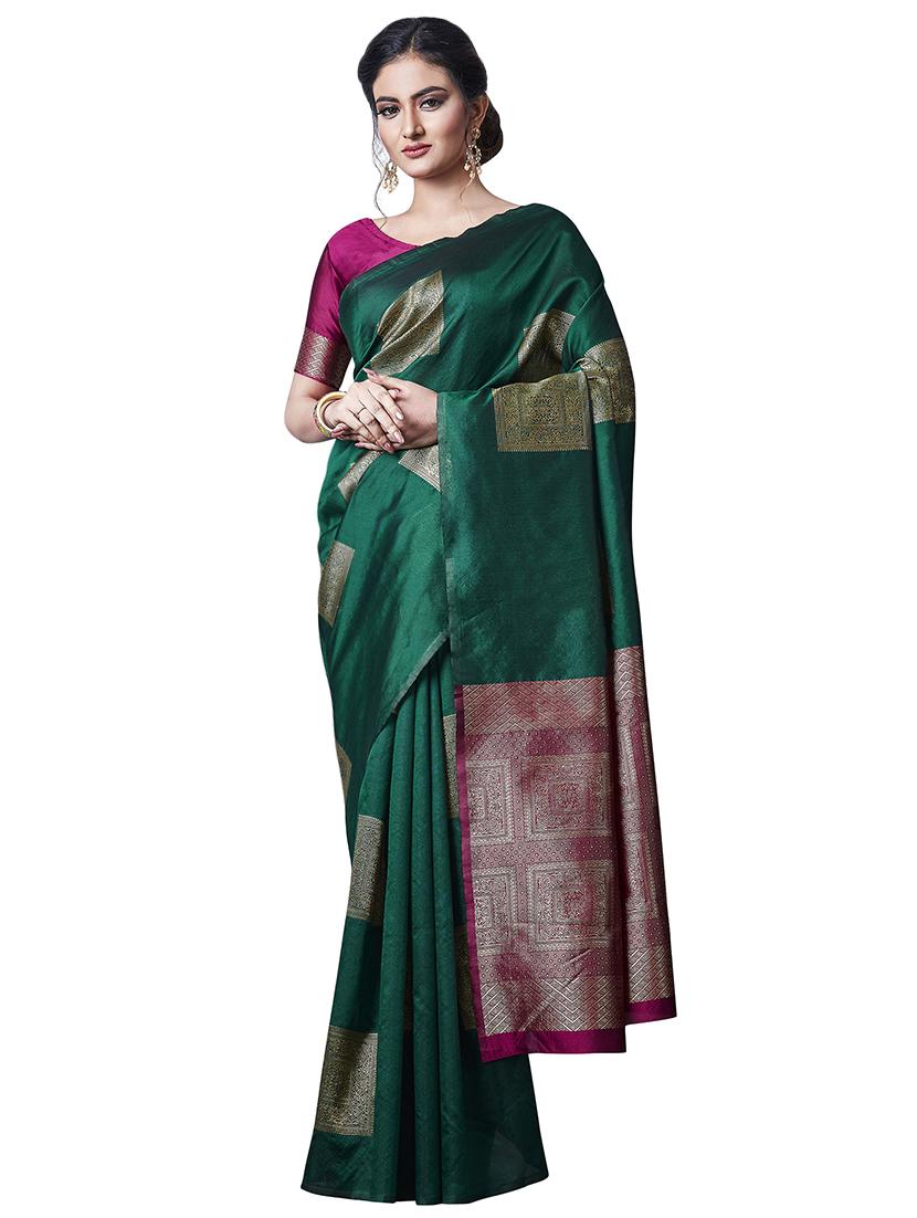 mehandi silk woven saree with blouse - 17549733 - Zoom Image - 1