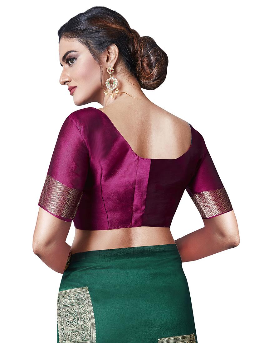 mehandi silk woven saree with blouse - 17549733 - Zoom Image - 4