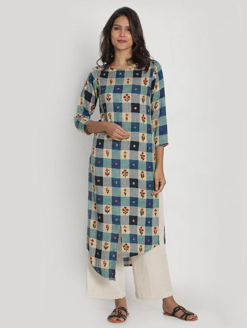 checkered asymmetric kurta - 17550227 - Standard Image - 1