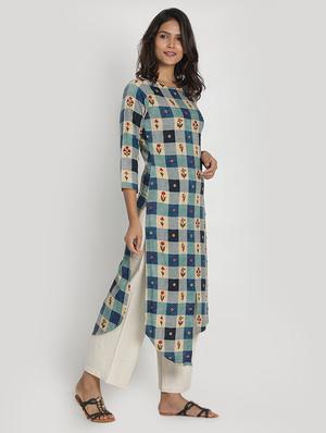 checkered asymmetric kurta - 17550227 - Standard Image - 2