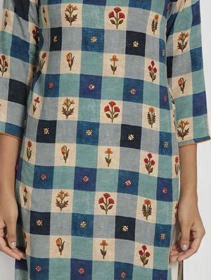 checkered asymmetric kurta - 17550227 - Standard Image - 4