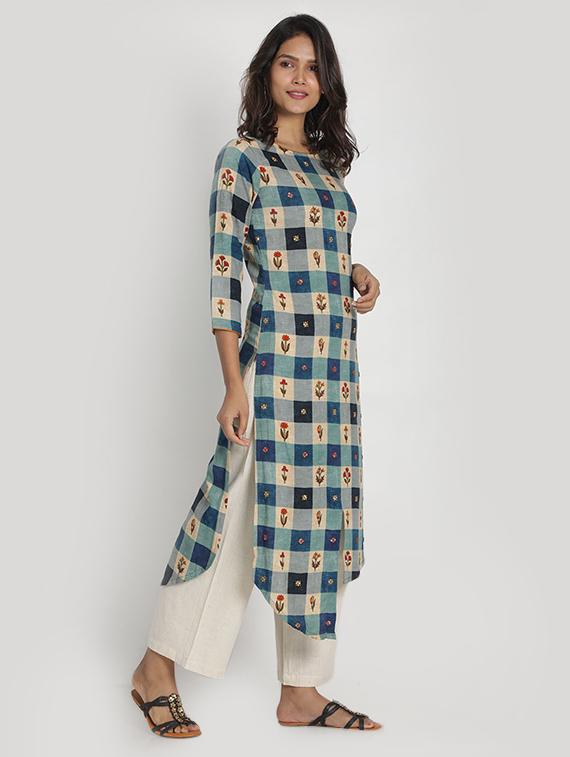 checkered asymmetric kurta - 17550227 - Zoom Image - 2