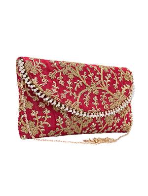 maroon faux silk envelope clutch - 17550379 - Standard Image - 5