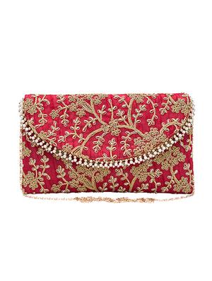 maroon faux silk envelope clutch - 17550379 - Standard Image - 6