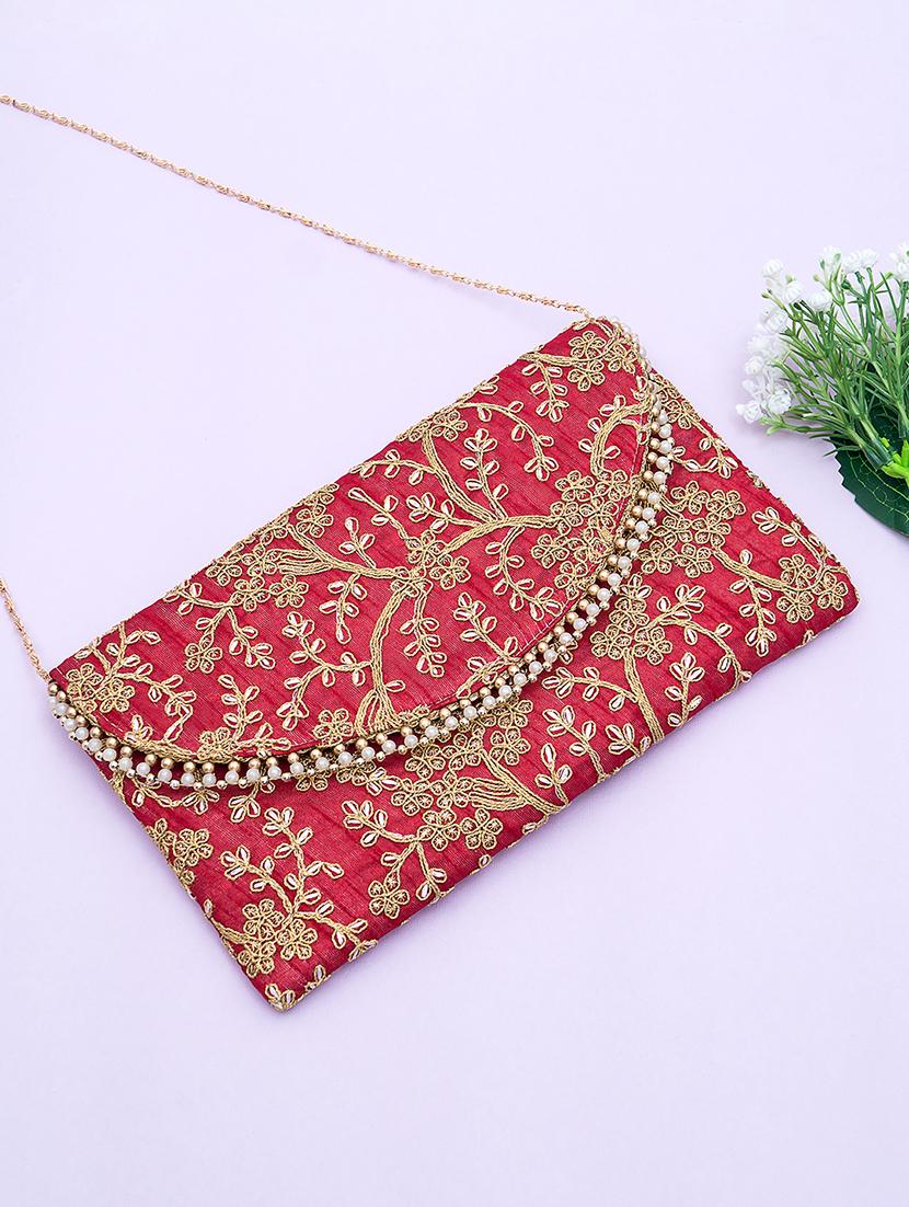 maroon faux silk envelope clutch - 17550379 - Zoom Image - 1