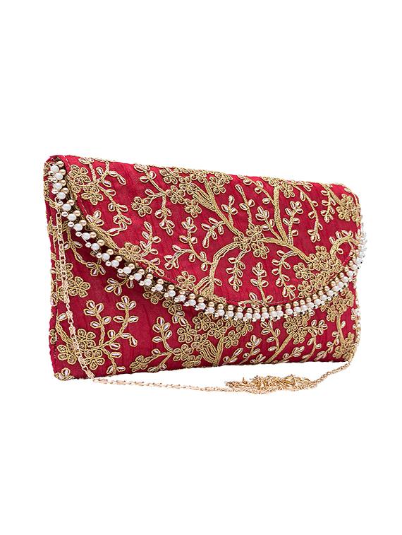 maroon faux silk envelope clutch - 17550379 - Zoom Image - 5