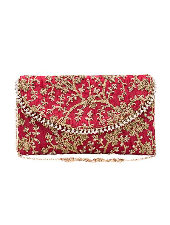 maroon faux silk envelope clutch - 17550379 - Zoom Image - 6