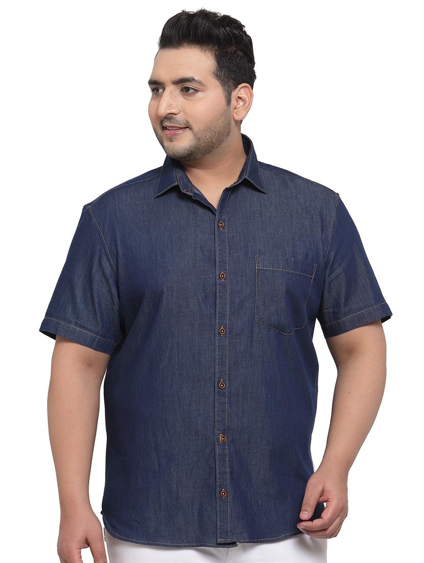 plus size blue solid casual shirt - 17550406 - Zoom Image - 1