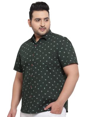 plus size bottle green printed casual shirt - 17550414 - Standard Image - 2