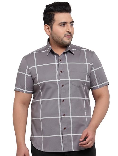 plus size grey checkered casual shirt - 17550422 - Standard Image - 1