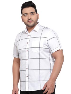plus size white checkered casual shirt - 17550423 - Standard Image - 2