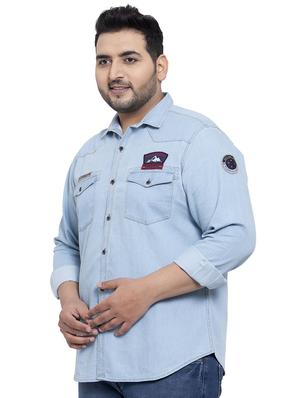 plus size blue solid casual shirt - 17550429 - Standard Image - 2