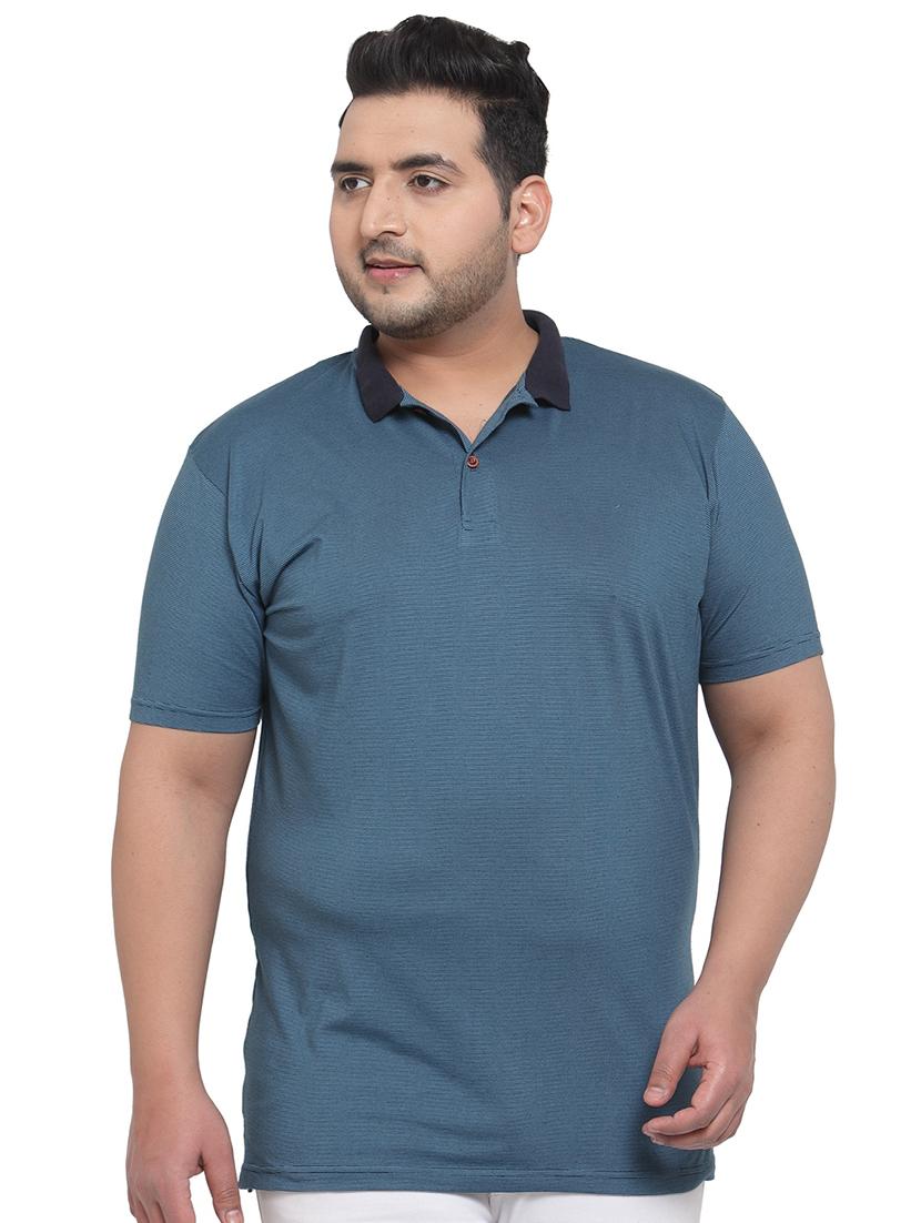 plus size blue striped polo t-shirt - 17550442 - Zoom Image - 1