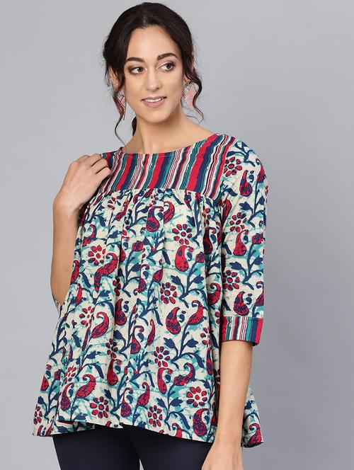 round neck printed peasant top - 17550638 - Standard Image - 1