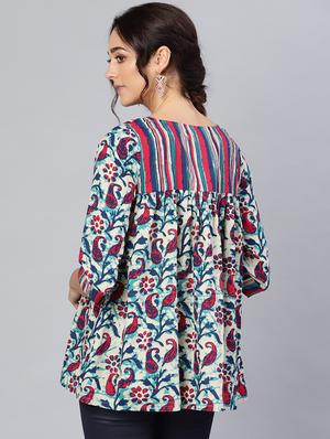 round neck printed peasant top - 17550638 - Standard Image - 3