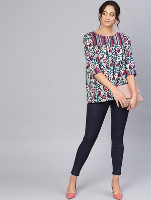 round neck printed peasant top - 17550638 - Standard Image - 4