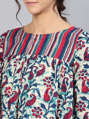 round neck printed peasant top - 17550638 - Standard Image - 5