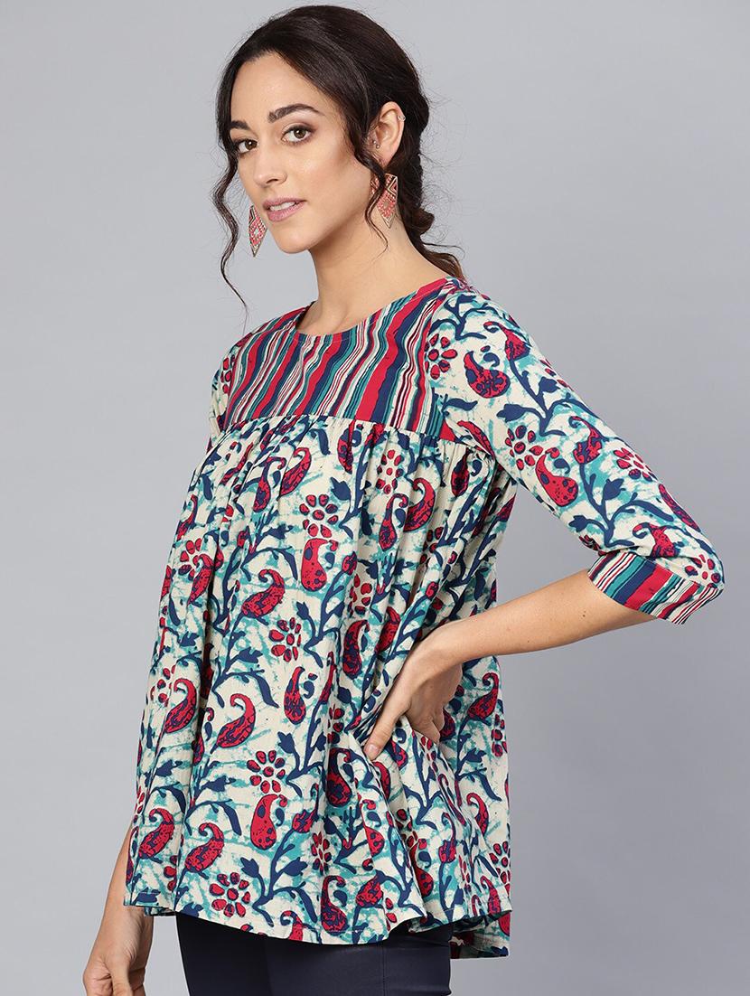 round neck printed peasant top - 17550638 - Zoom Image - 2