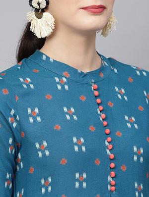 teal straight kurta - 17550657 - Standard Image - 5