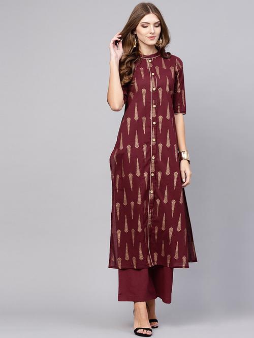 gold print kurta palazzo set - 17550659 - Standard Image - 1