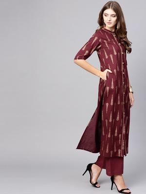 gold print kurta palazzo set - 17550659 - Standard Image - 2