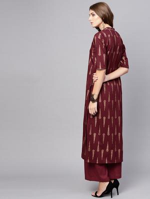 gold print kurta palazzo set - 17550659 - Standard Image - 3