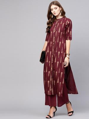 gold print kurta palazzo set - 17550659 - Standard Image - 4