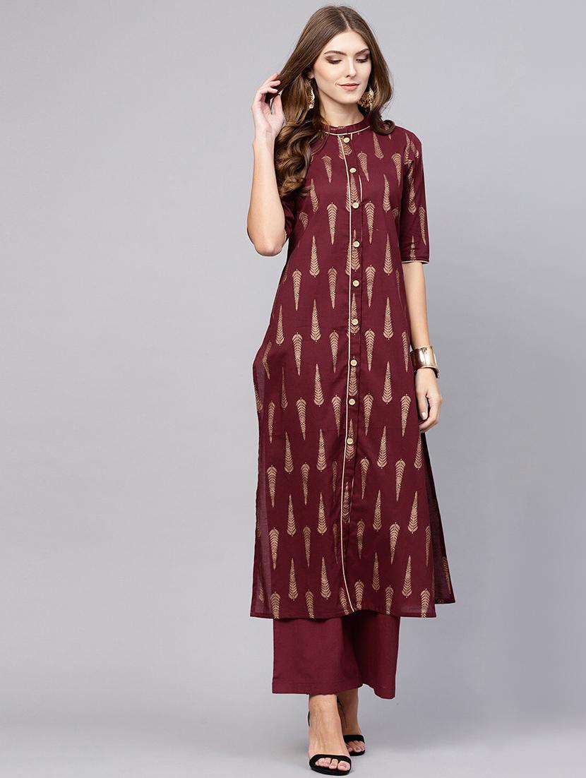 gold print kurta palazzo set - 17550659 - Zoom Image - 1